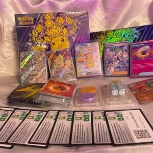 Surging sparks bundle rare pikachu ex card with full arts and foils.